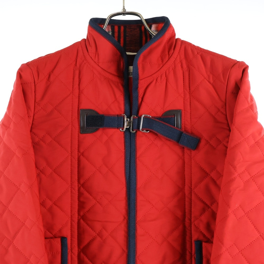 HERMES(エルメス) キルティング スタンドカラー 裏地チェック総柄 ベルトデザイン ジップアップ ジャケット レッド