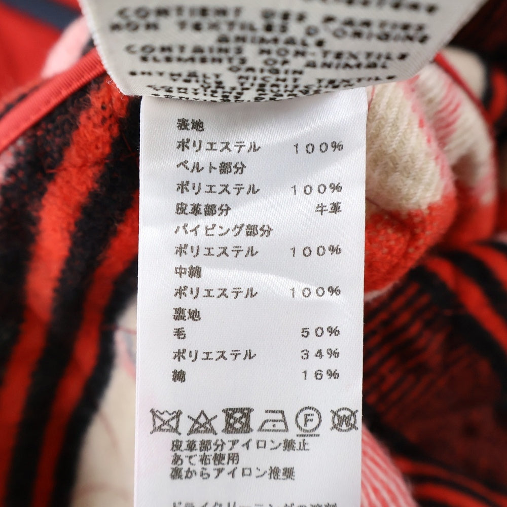 HERMES(エルメス) キルティング スタンドカラー 裏地チェック総柄 ベルトデザイン ジップアップ ジャケット レッド