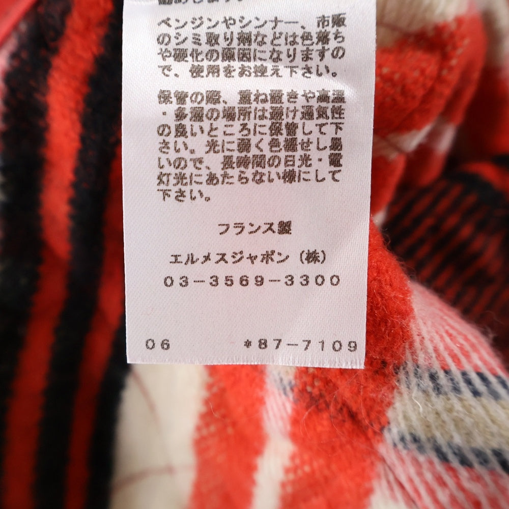 HERMES(エルメス) キルティング スタンドカラー 裏地チェック総柄 ベルトデザイン ジップアップ ジャケット レッド