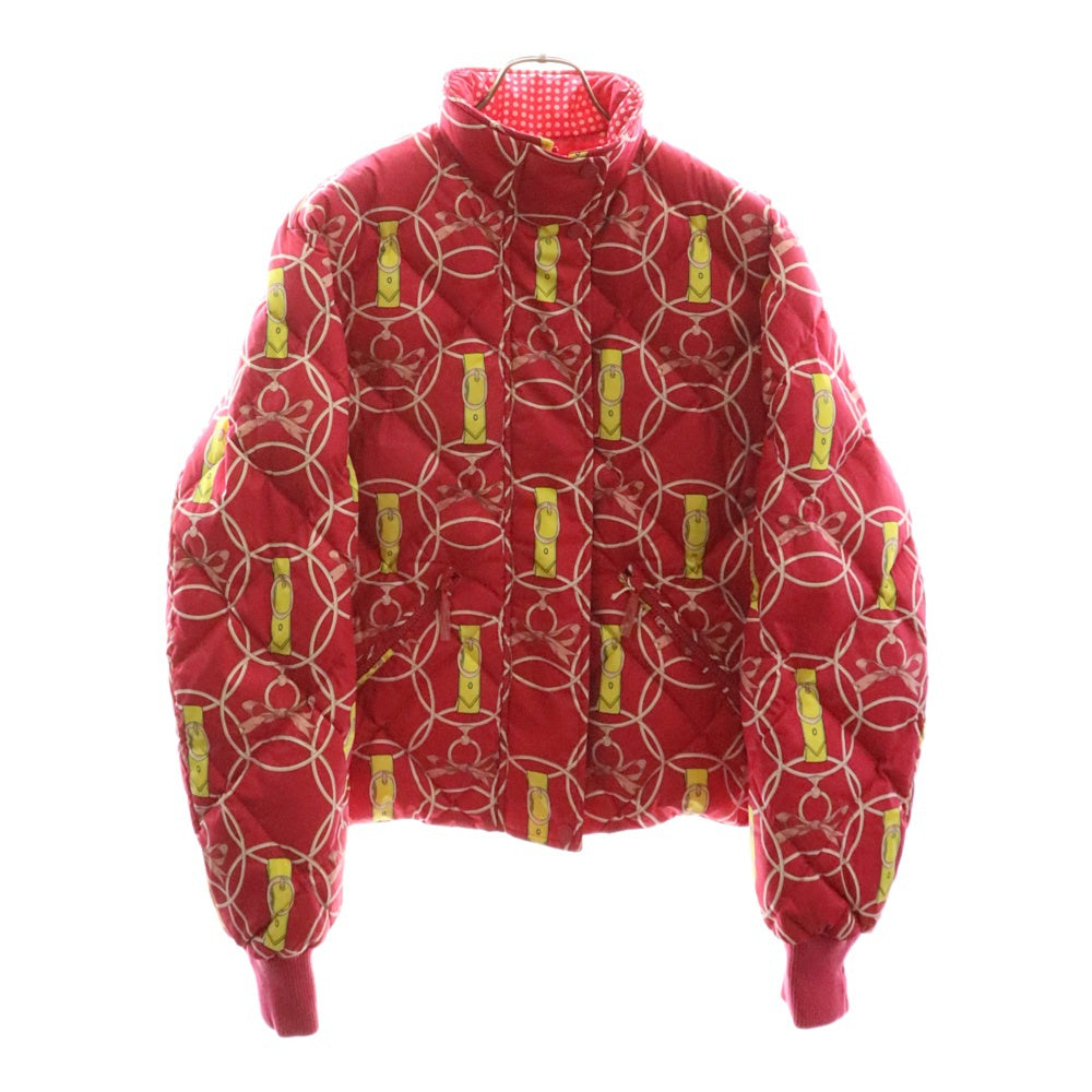 HERMES(エルメス) ROSE FLASH ローズフラッシュ リバーシブル セリエボタン リボン ドット 総柄プリント キルティング ダウンジャケット ピンク レディース 2H0153D55740