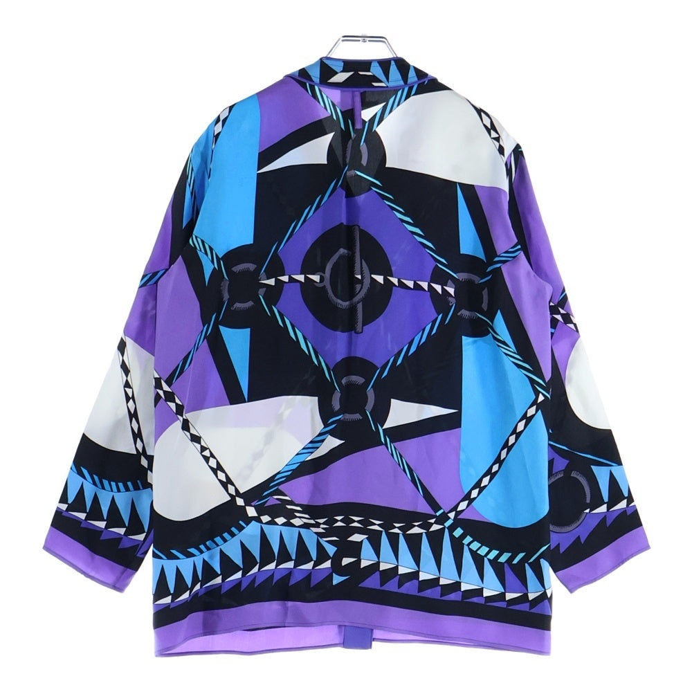 HERMES(エルメス) Artistic Figure 総柄プリント スカーフ総柄 ノーカラーシルクシャツ パープル/ブルー レディース 3H0602DJ