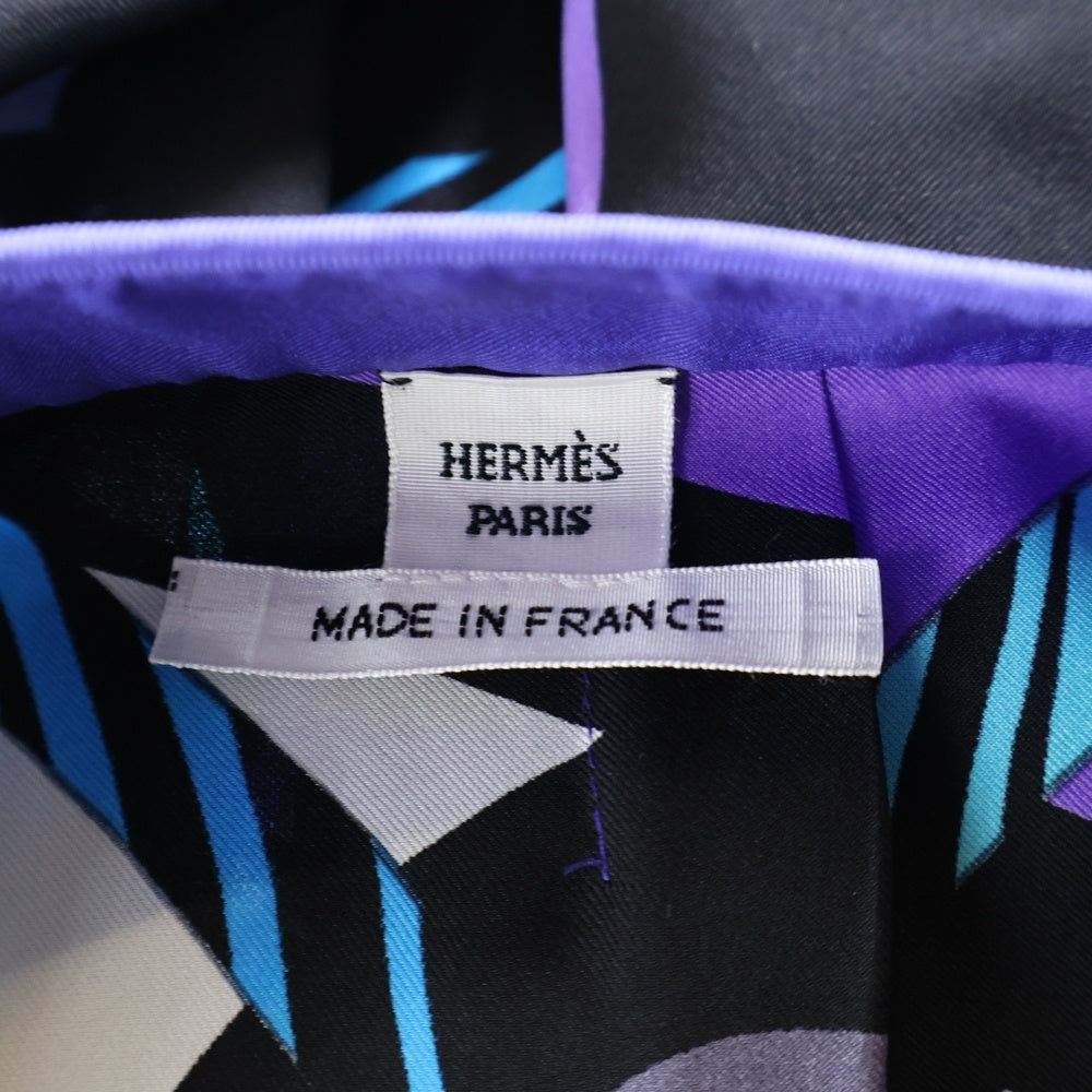 HERMES(エルメス) Artistic Figure 総柄プリント スカーフ総柄 ノーカラーシルクシャツ パープル/ブルー レディース 3H0602DJ