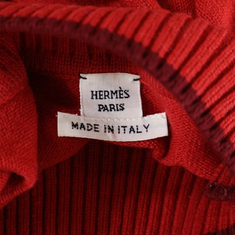 HERMES(エルメス) クローバー総柄ジャガード セリエボタン ハイネック カシミヤ プルオーバー 長袖ニット セーター レッド レディース