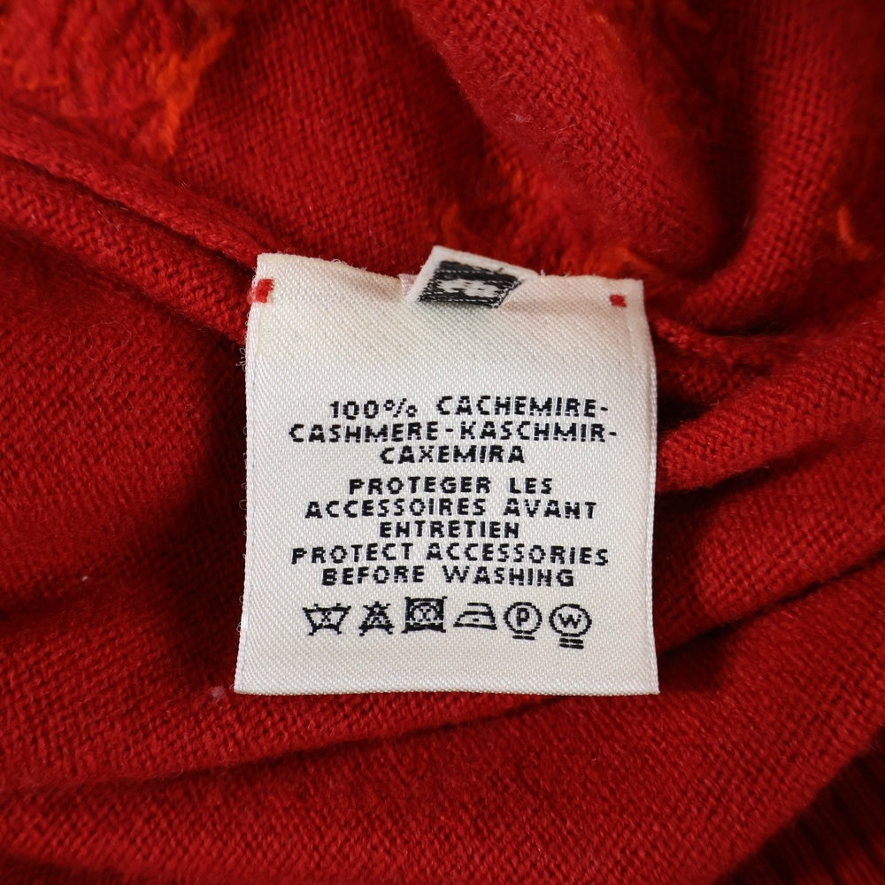 HERMES(エルメス) クローバー総柄ジャガード セリエボタン ハイネック カシミヤ プルオーバー 長袖ニット セーター レッド レディース
