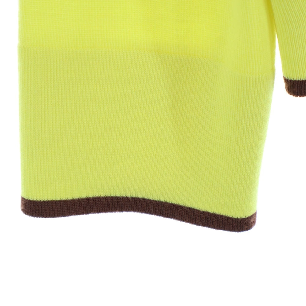 HERMES(エルメス) 柄プリント シルク スカーフ ニット切り替え クルーネック プルオーバー 長袖 ニット カットソー イエロー/ブラウン レディース