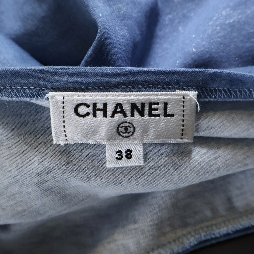 CHANEL(シャネル) ココマーク ロゴプリント ラメ グラデーション アシンメトリー レイヤード 半袖Tシャツ カットソー ブルー レディース P58611V44712