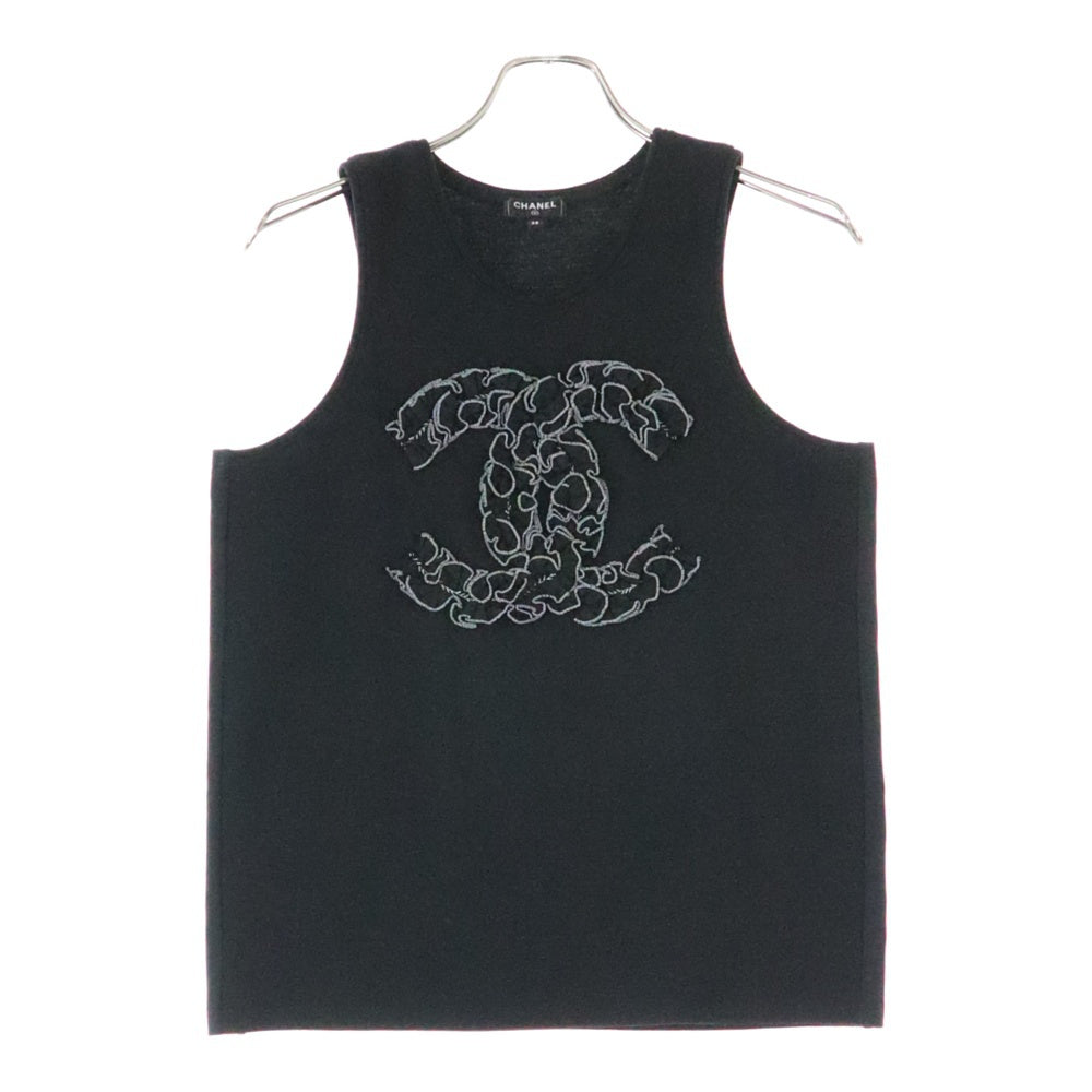 CHANEL(シャネル) ココマーク フリル ウール クルーネック ノースリーブ タンクトップ カットソー ブラウン レディース P64484V21533