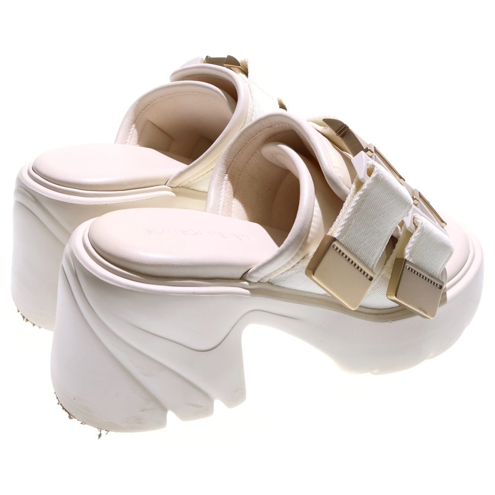 BOTTEGA VENETA(ボッテガヴェネタ) FLASH フラッシュ ベルトデザイン レザー ナイロン 厚底 ヒール サンダル シューズ ゴールド金具 ホワイト レディース