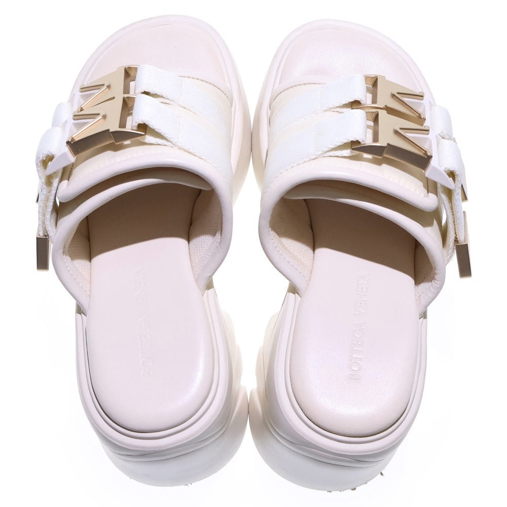 BOTTEGA VENETA(ボッテガヴェネタ) FLASH フラッシュ ベルトデザイン レザー ナイロン 厚底 ヒール サンダル シューズ ゴールド金具 ホワイト レディース