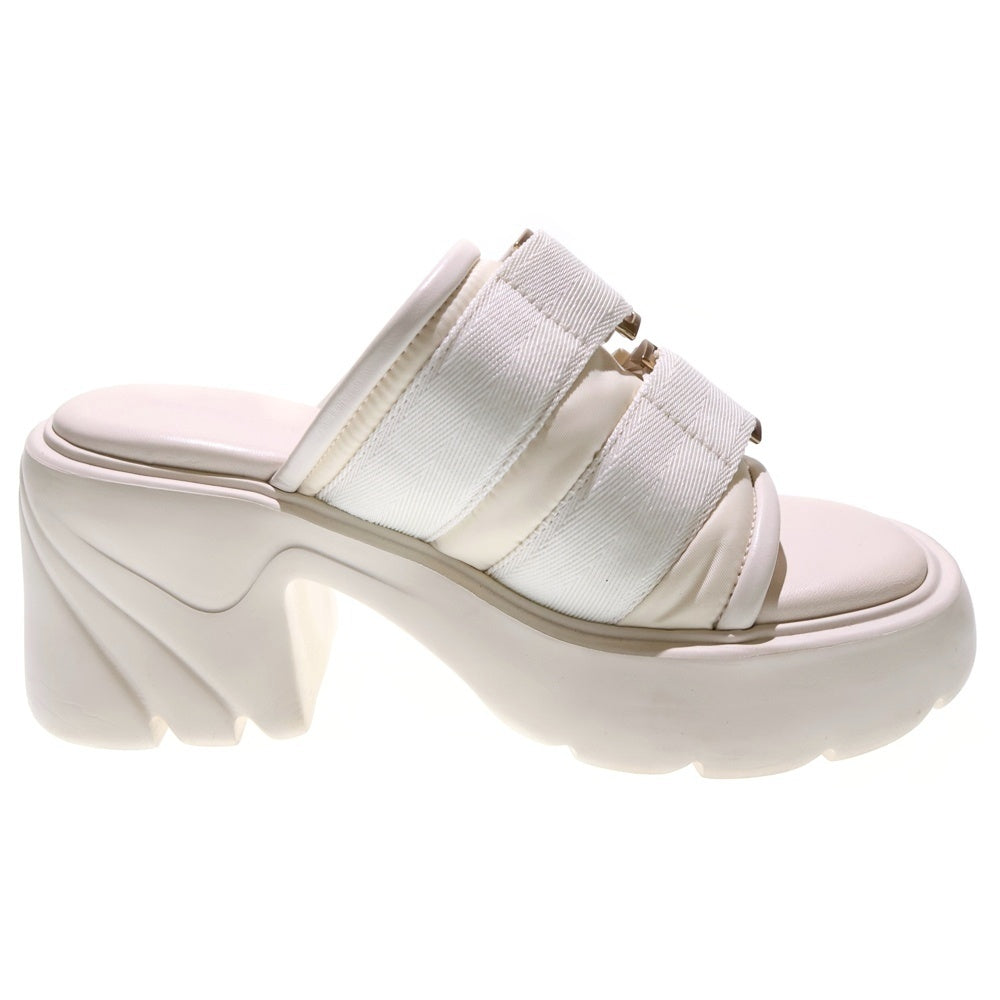 BOTTEGA VENETA(ボッテガヴェネタ) FLASH フラッシュ ベルトデザイン レザー ナイロン 厚底 ヒール サンダル シューズ ゴールド金具 ホワイト レディース