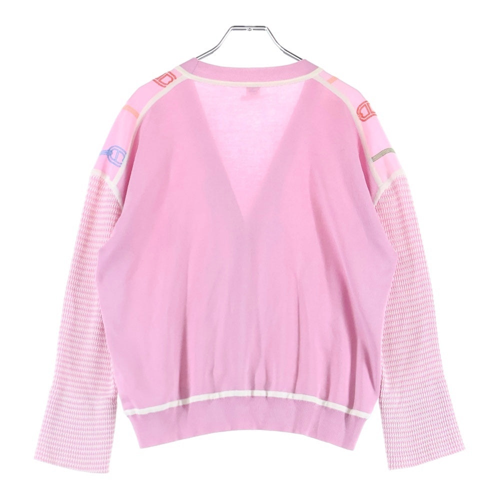HERMES(エルメス) 23SS シェーヌダンクルボタン 柄刺繍 シルク ニット カーディガン シルバー金具 ピンク レディース 3E2826DV