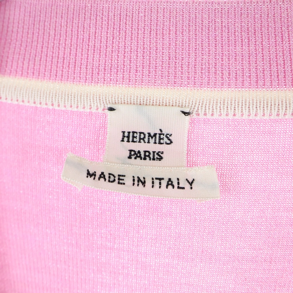 HERMES(エルメス) 23SS シェーヌダンクルボタン 柄刺繍 シルク ニット カーディガン シルバー金具 ピンク レディース 3E2826DV
