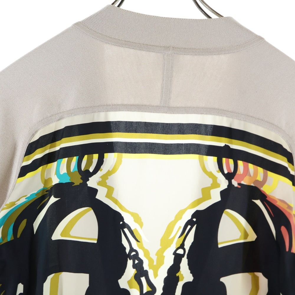 HERMES(エルメス) BRIDES de GALA ブリッド ドゥ ガラ 柄プリント シルク スカーフ 切り替え ニット 長袖 カーディガン ベージュ レディース