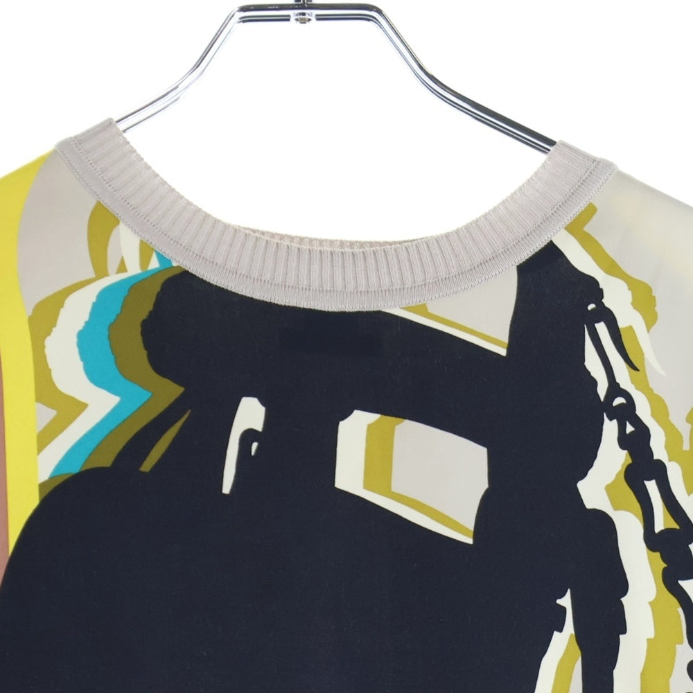 HERMES(エルメス) BRIDES de GARA ブリッド ドゥ ガラ スカーフ切り替え シルク クルーネック 半袖 プルオーバー ニット セーター ベージュ レディース