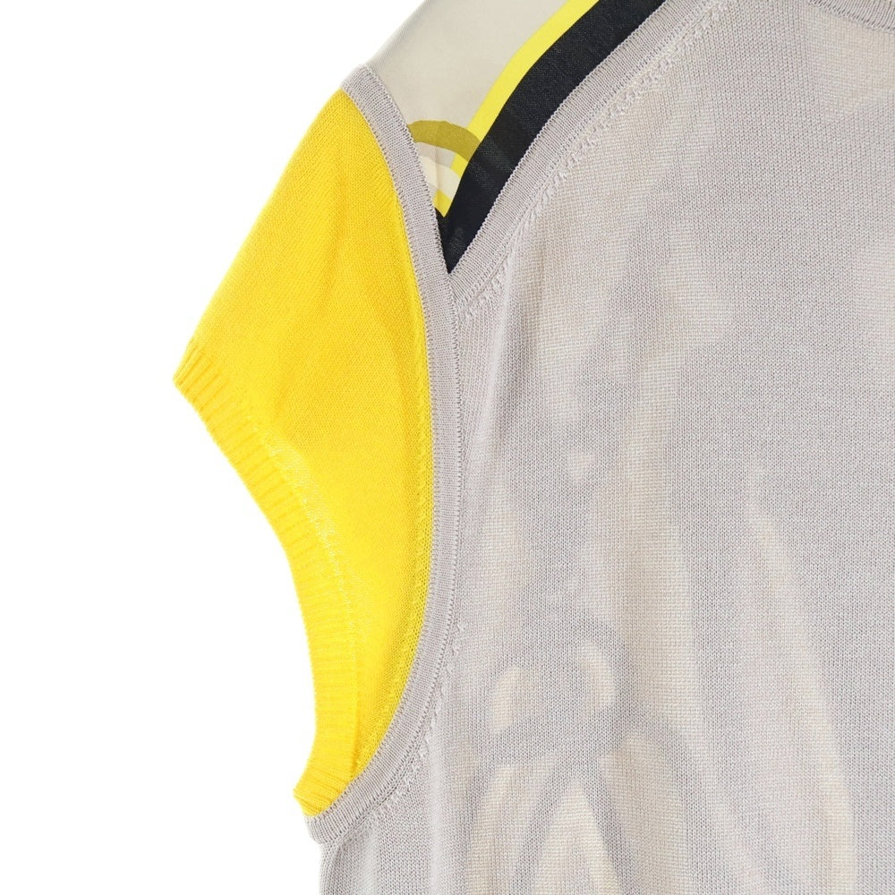 HERMES(エルメス) BRIDES de GARA ブリッド ドゥ ガラ スカーフ切り替え シルク クルーネック 半袖 プルオーバー ニット セーター ベージュ レディース