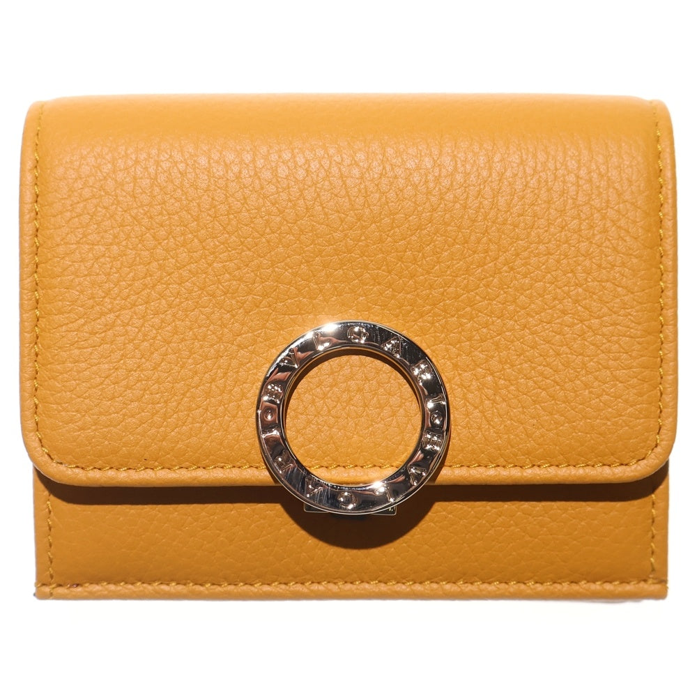 BVLGARI(ブルガリ) ブルガリ ブルガリ ロゴプレート レザー コンパクトウォレット 三つ折り財布 ゴールド金具 イエロー 293186