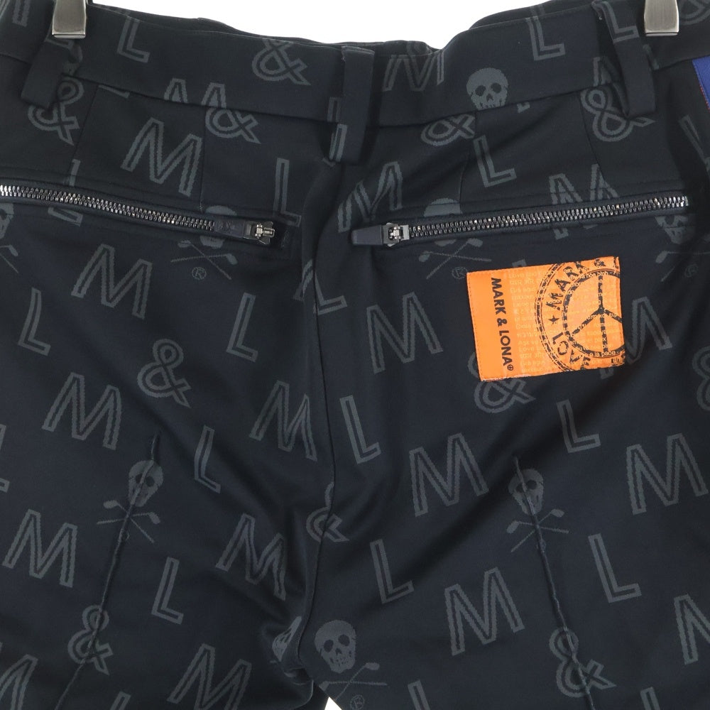 MARK&LONA(マークアンドロナ) スカル ロゴ 総柄ジャガード サイドライン スウェット トラックパンツ ブラック MLM-1A-AC11