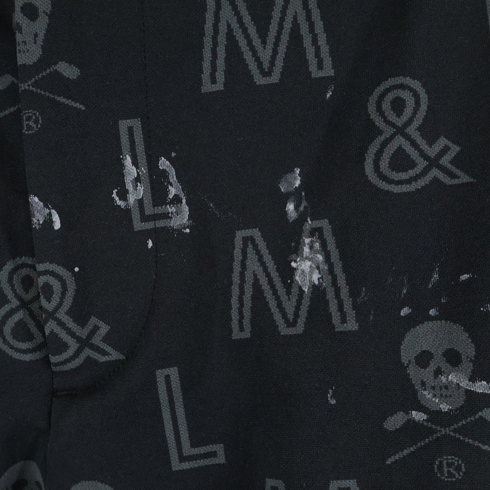 MARK&LONA(マークアンドロナ) スカル ロゴ 総柄ジャガード サイドライン スウェット トラックパンツ ブラック MLM-1A-AC11