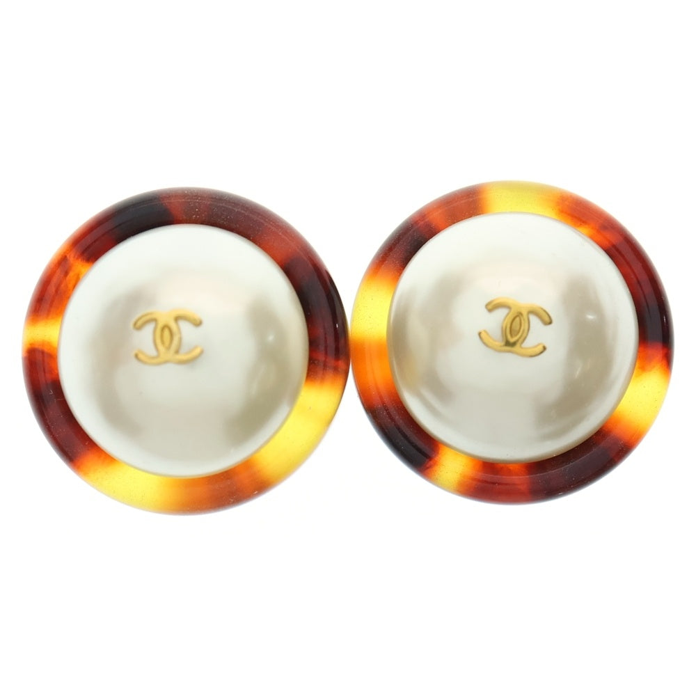 CHANEL(シャネル) ココマーク パールイヤリング ゴールド金具 ホワイト×ブラウン GP 97A
