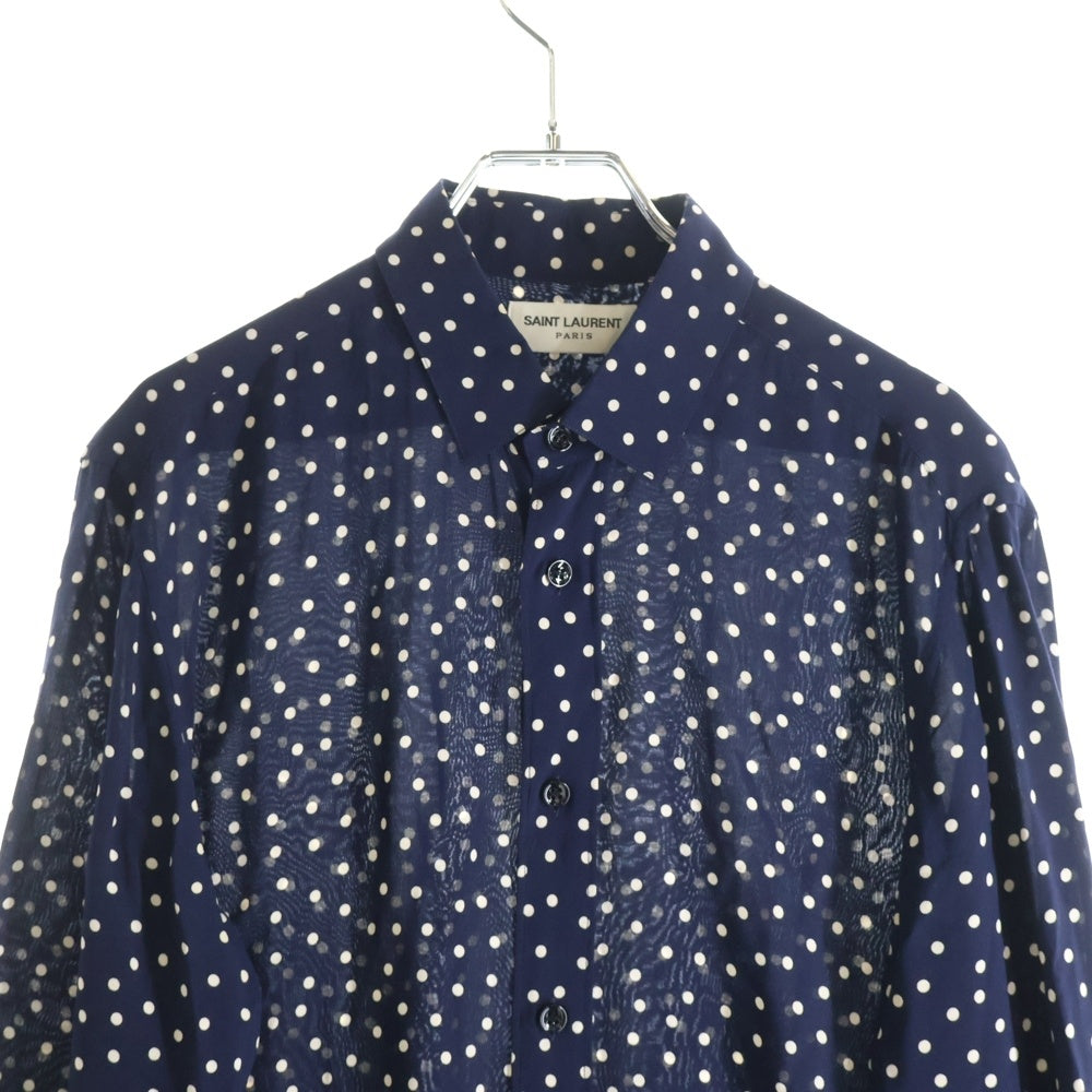 SAINT LAURENT PARIS(サンローランパリ) 16SS ポルカドット長袖シャツ ネイビー 376916