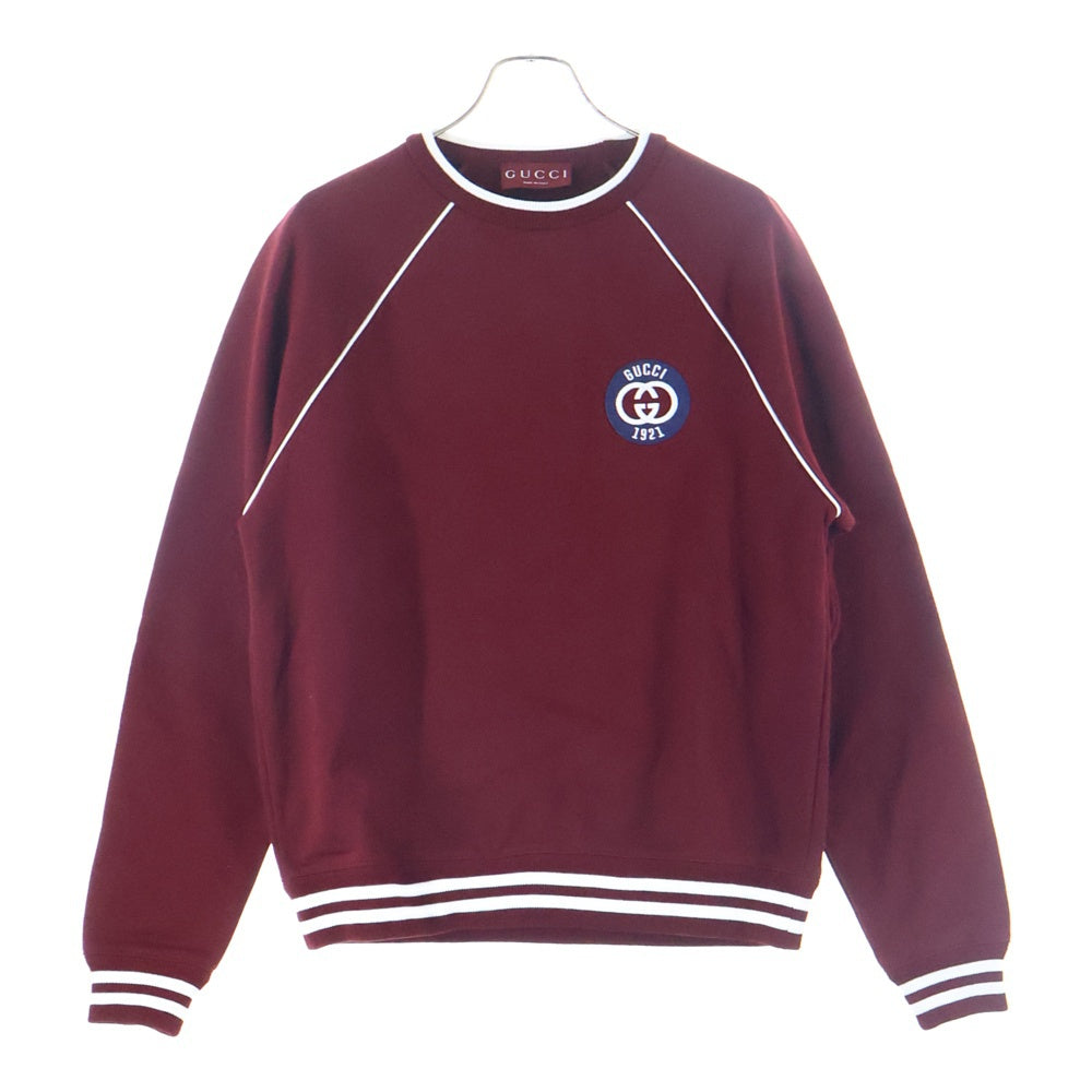 GUCCI(グッチ) インターロッキングG ワッペンロゴ クルーネック ラグランスリーブ プルオーバースウェットトレーナー バーガンディー 795513