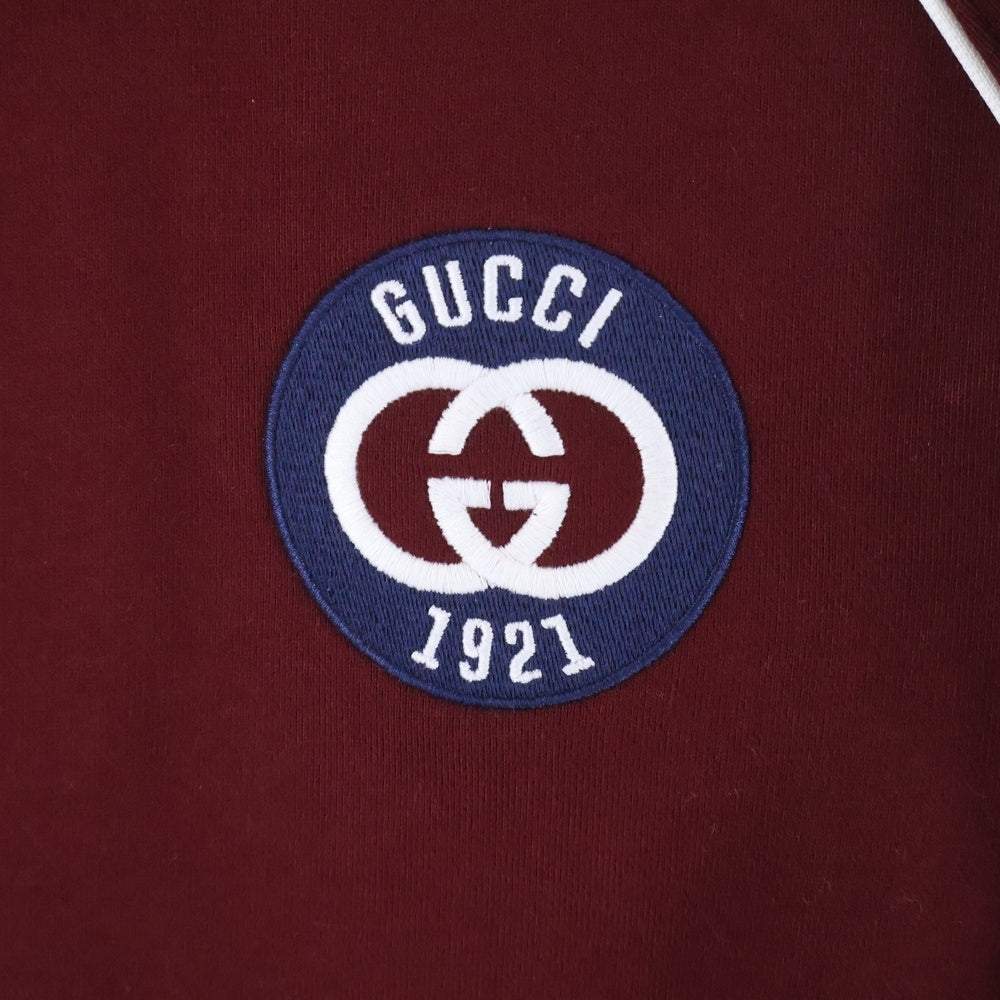 GUCCI(グッチ) インターロッキングG ワッペンロゴ クルーネック ラグランスリーブ プルオーバースウェットトレーナー バーガンディー 795513