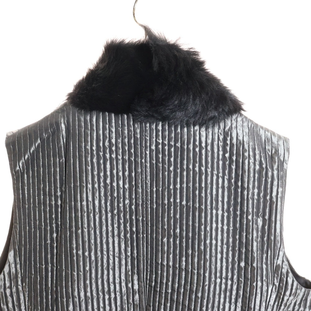 LOEWE(ロエベ) ファー切り替え シルク キルティング ロング ジレ ベスト ブラック レディース