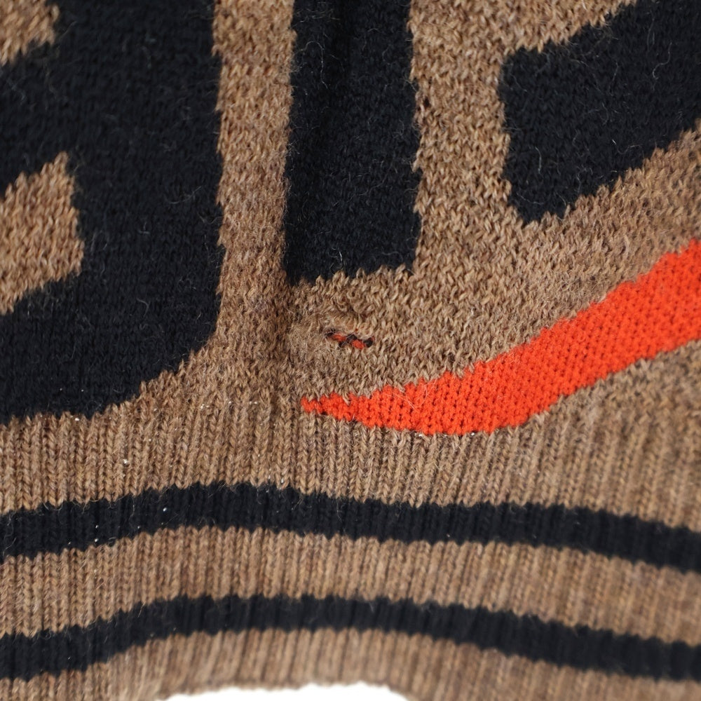 FENDI(フェンディ) ズッカ総柄 ジャガード フーデッド コットン ニット ポンチョ ブラウン/レッド キッズ JFQ039 A2M4