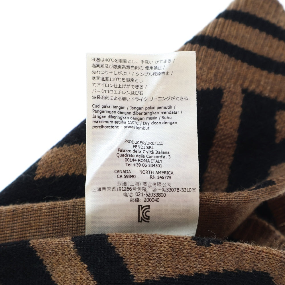 FENDI(フェンディ) ズッカ総柄 ジャガード フーデッド コットン ニット ポンチョ ブラウン/レッド キッズ JFQ039 A2M4