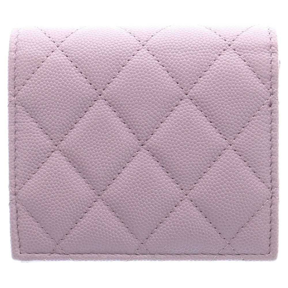 CHANEL(シャネル) マトラッセ スモールウォレット コンパクトウォレット 二つ折り財布 コインケース ライトパープル キャビアスキン シルバー金具 レディース