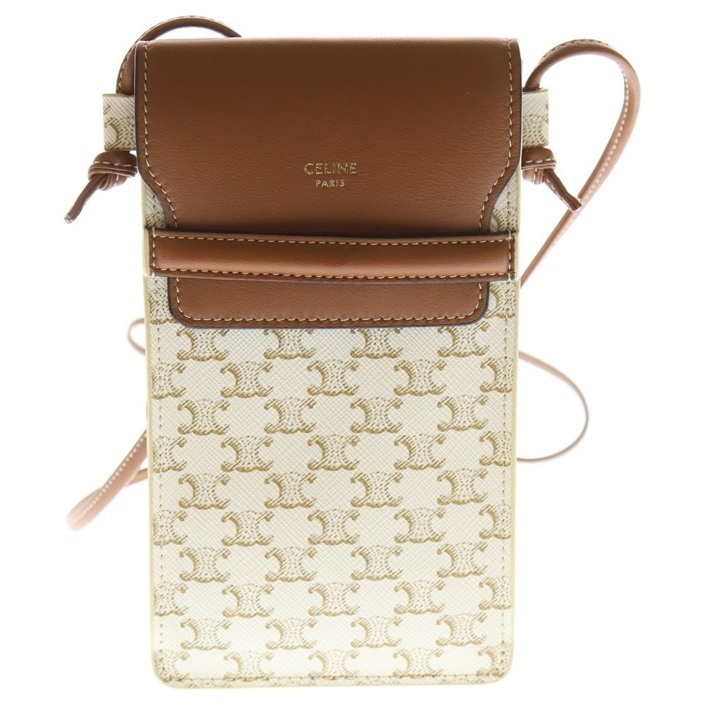 CELINE(セリーヌ) トリオンフ モバイルポーチ フォンケース ホワイト×ベージュ ショルダーポーチ レディース