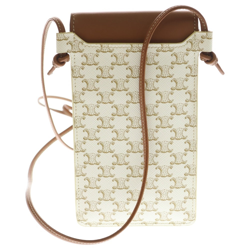 CELINE(セリーヌ) トリオンフ モバイルポーチ フォンケース ホワイト×ベージュ ショルダーポーチ レディース