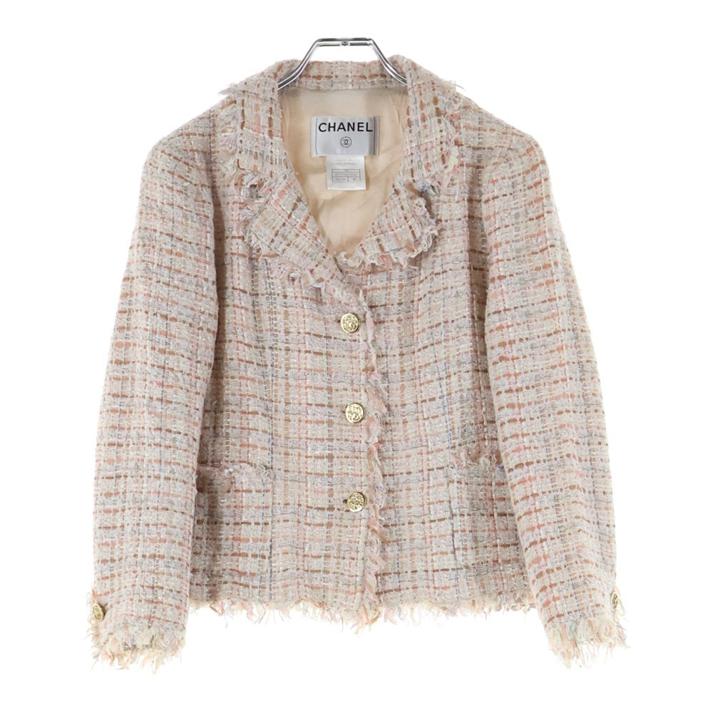 CHANEL(シャネル) 04P スプリングコレクション ココマークボタン ファンシーツイード 3B テーラードジャケット ピンク レディース P23754V14143