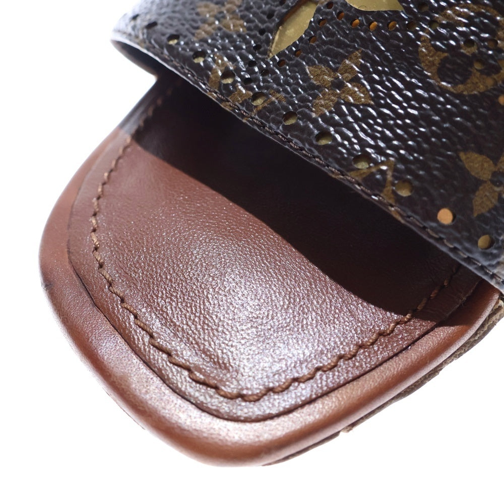 LOUIS VUITTON(ルイヴィトン) シルエット ライン PVC レザー モノグラム パンチング カットアウト ヒール ストラップ サンダル シューズ ブラウン レディース