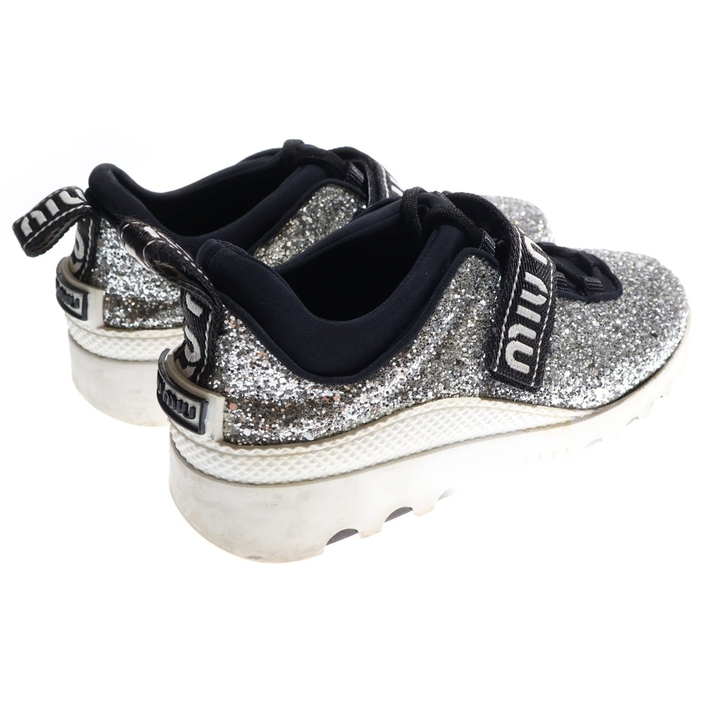 miumiu(ミュウミュウ) ロゴベルト ラメ グリッター レースアップ ローカットシューズ スニーカー シルバー/ブラック レディース