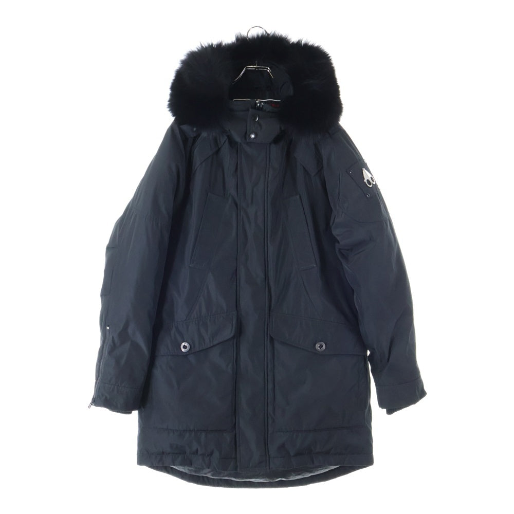 MOOSE KNUCKLES(ムースナックルズ) ロゴプレート ファー フーデッド ジップアップ ダウン ロング ジャケット コート ブラック M-4518