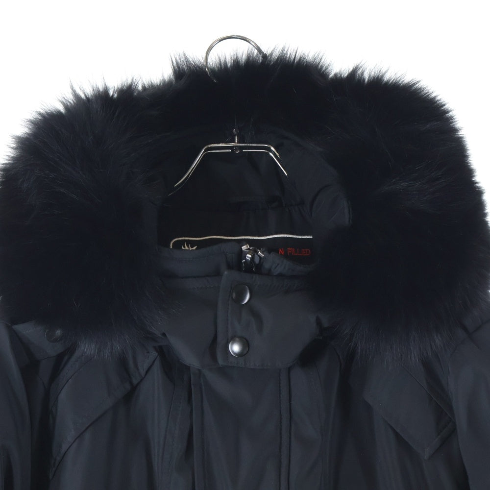 MOOSE KNUCKLES(ムースナックルズ) ロゴプレート ファー フーデッド ジップアップ ダウン ロング ジャケット コート ブラック M-4518