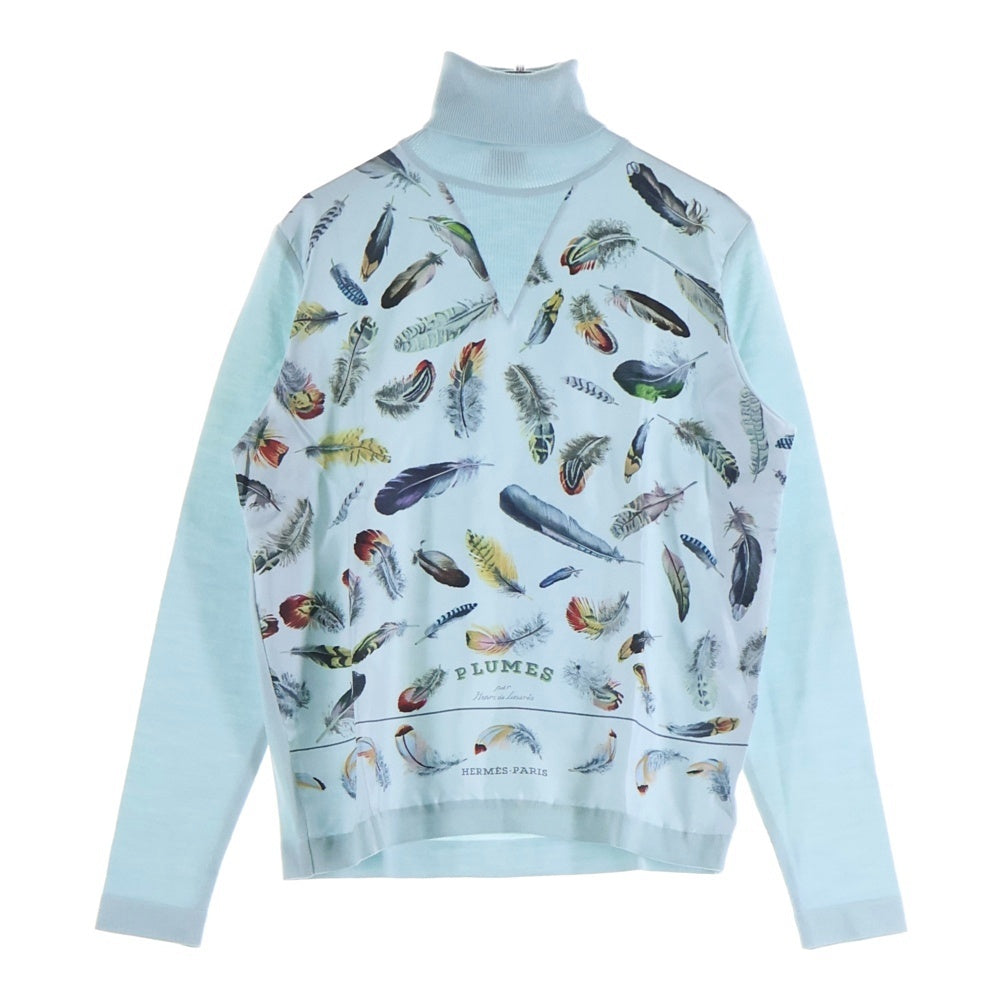 HERMES(エルメス) ツイルレーヌ PLUMES タートルネック ライトブルー 36 レディース