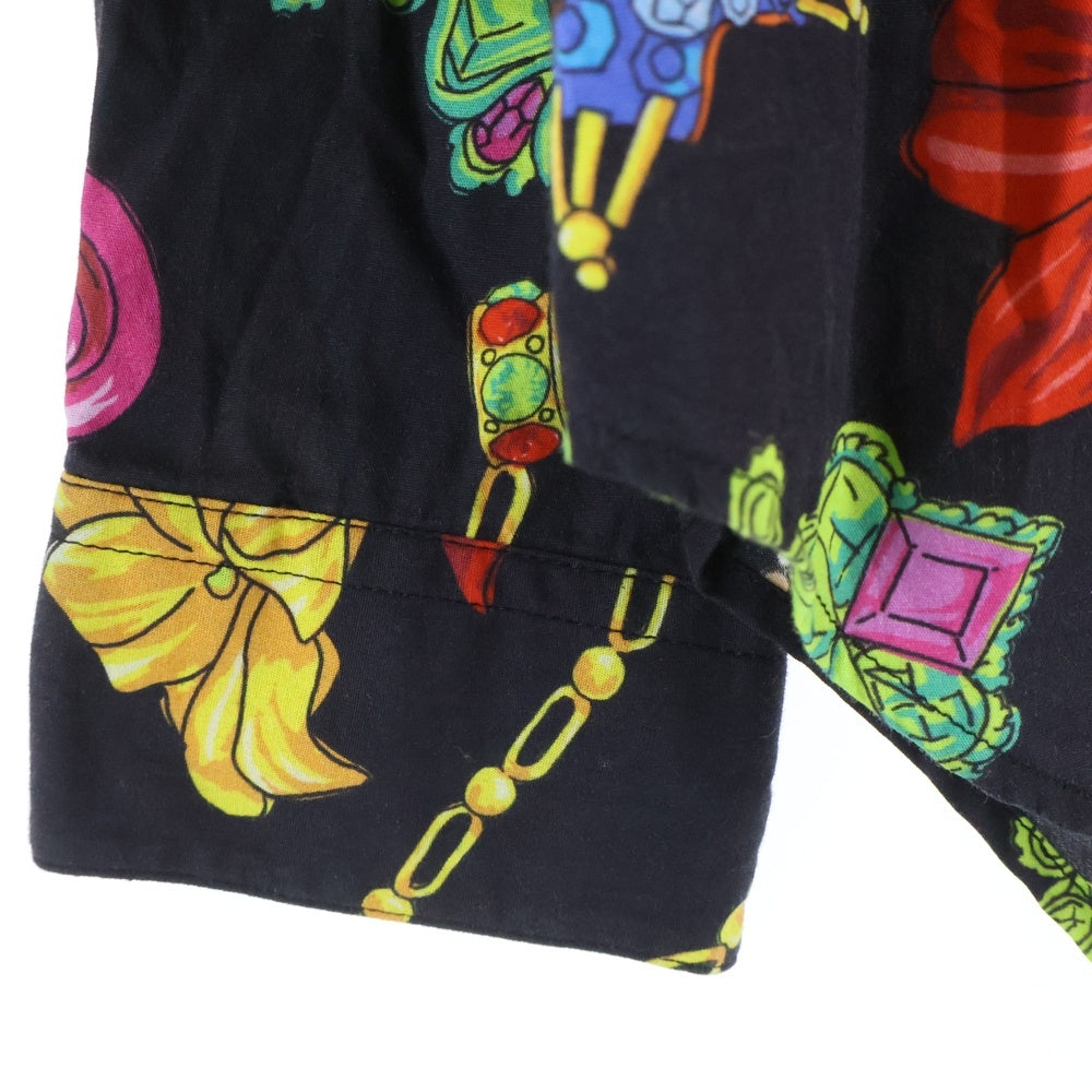 VERSACE(ヴェルサーチ) ビジューフラワー チェーン 総柄プリント 長袖シャツ ブラック A77215 レディース