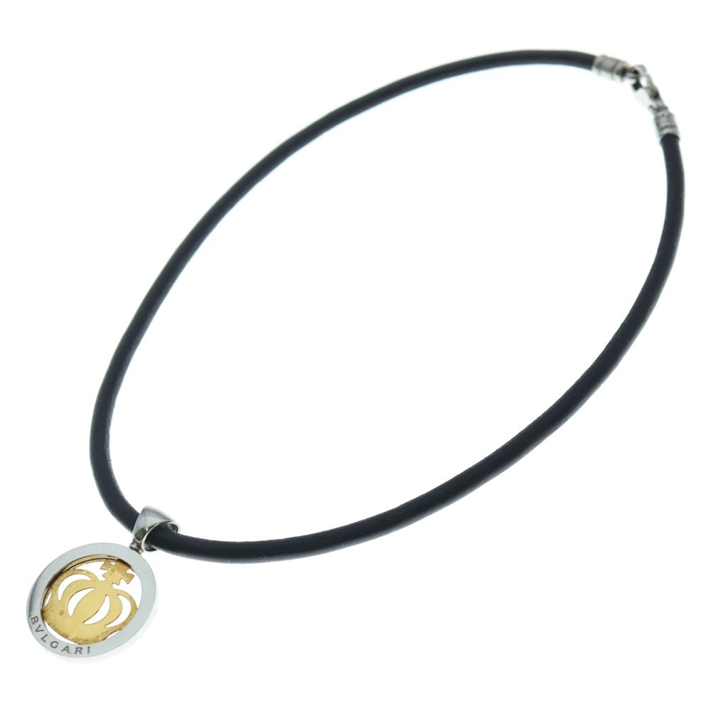 BVLGARI(ブルガリ) トンドクラウン ペンダント ネックレス チョーカー レザー K18×SS ジュエリー アクセサリー レディース