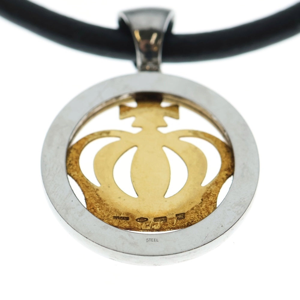 BVLGARI(ブルガリ) トンドクラウン ペンダント ネックレス チョーカー レザー K18×SS ジュエリー アクセサリー レディース