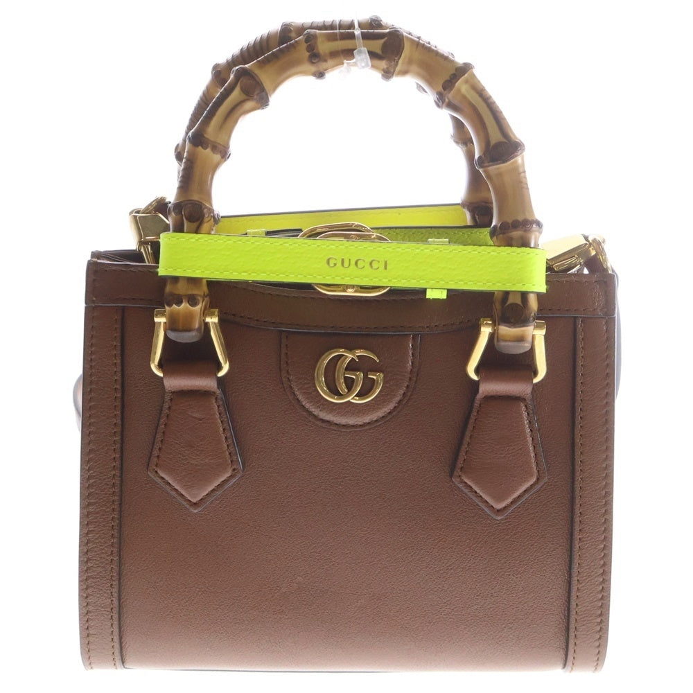 GUCCI(グッチ) ダイアナ バンブー スモール GGマーモント レザー 2WAY ハンド ショルダーバッグ ゴールド金具 ブラウン 655661 レディース