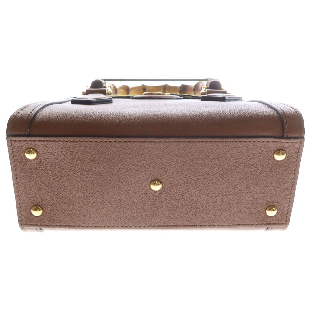 GUCCI(グッチ) ダイアナ バンブー スモール GGマーモント レザー 2WAY ハンド ショルダーバッグ ゴールド金具 ブラウン 655661 レディース