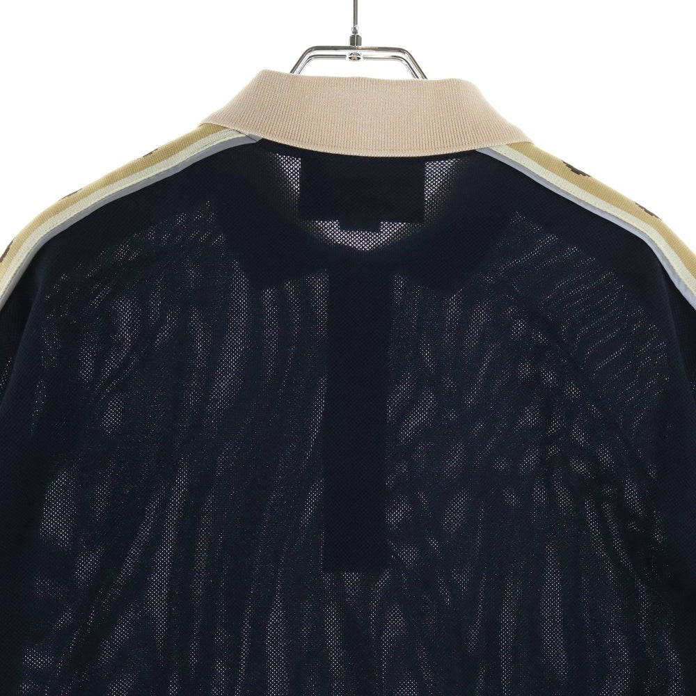 GUCCI(グッチ) 21AW インターロッキングG ストライプ 半袖ポロ シャツ ネイビー×ベージュ レディース