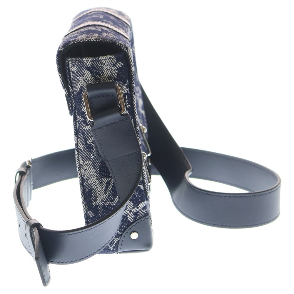 LOUIS VUITTON(ルイヴィトン) モノグラムタペストリー トランクメッセンジャーPM ショルダーバッグ ネイビー レザー×デニム M57282 シルバー金具