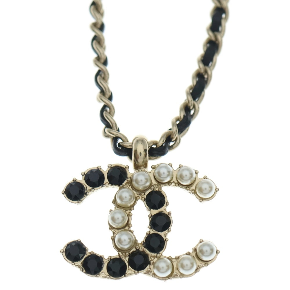CHANEL(シャネル) ココマーク フェイクパール チェーンネックレス ペンダント チェーン ゴールド×ブラック レディース