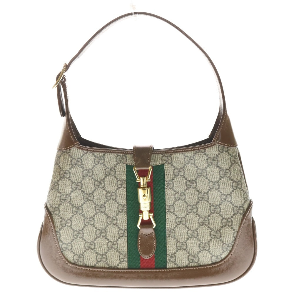 GUCCI(グッチ) ジャッキー 1961 シェリーライン ワンショルダーバッグ ハンドバッグ ブラウン×ベージュ レザー×PVC 636706 ゴールド金具 レディース