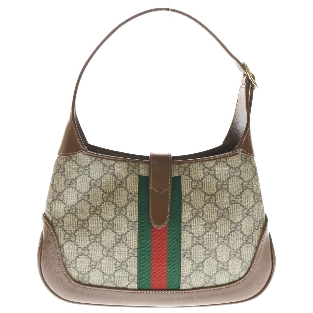 GUCCI(グッチ) ジャッキー 1961 シェリーライン ワンショルダーバッグ ハンドバッグ ブラウン×ベージュ レザー×PVC 636706 ゴールド金具 レディース