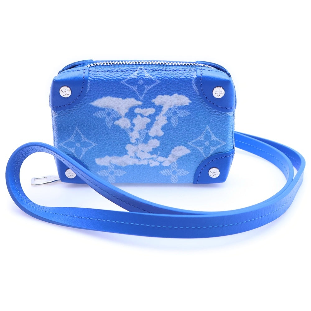 LOUIS VUITTON(ルイヴィトン) モノグラム クラウズ ソフトトランク ネックレス ウォレット ミニポーチ ブルー レザー×PVC M45440 シルバー金具 レディース