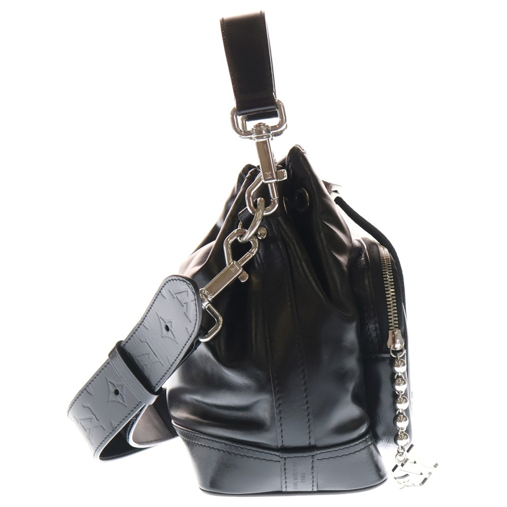 LOUIS VUITTON(ルイヴィトン) LV NIGHT ノエ カーゴ ショルダーバッグ 巾着バッグ ブラック カーフスキン M13985 シルバー金具 レディース